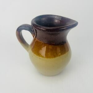 Stoneware Pottery Brown Tan Creamer Pitcher 3 1/2”; 3 oz.